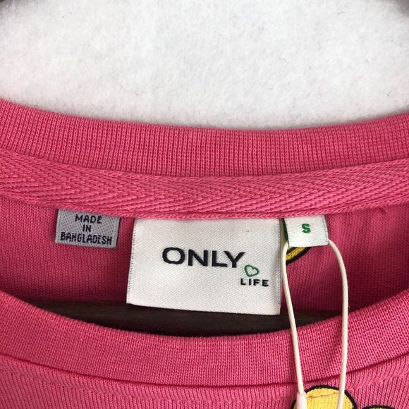 ONLY NWT Women's Size S Pink Lemonade Yellow Hearts O-Neck Cropped Sweatshirt - Picture 6 of 11